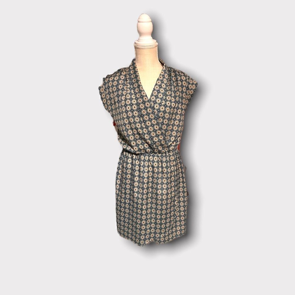 Maison Jules | Women’s Small  Sheath Dress Green and Beige  Geometric Design